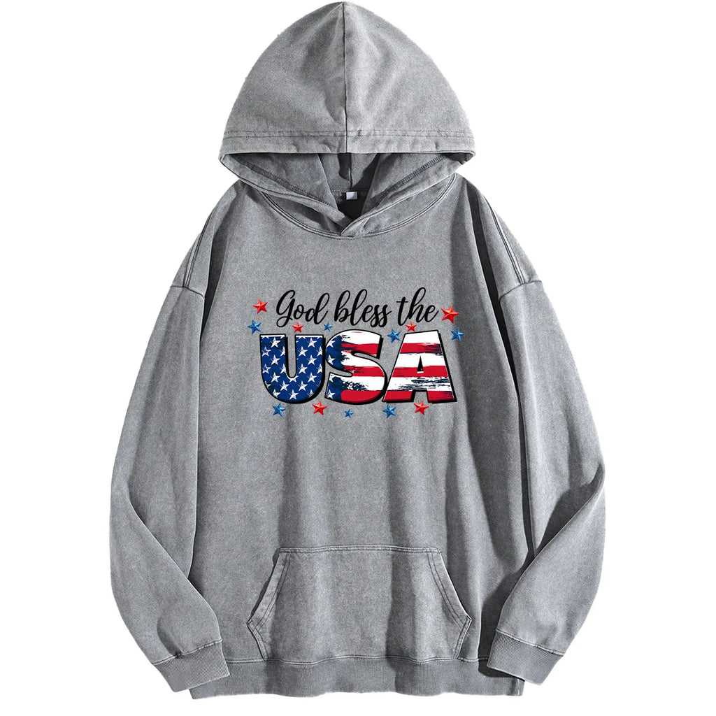 God Bless the Usa Men's Vintage Washed Graphic Hoodie