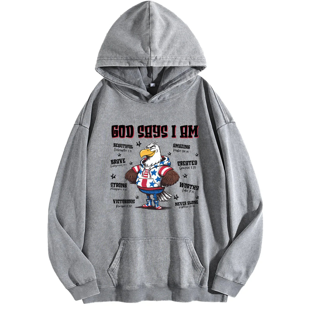 God Says I Am Men's Vintage Washed Graphic Hoodie