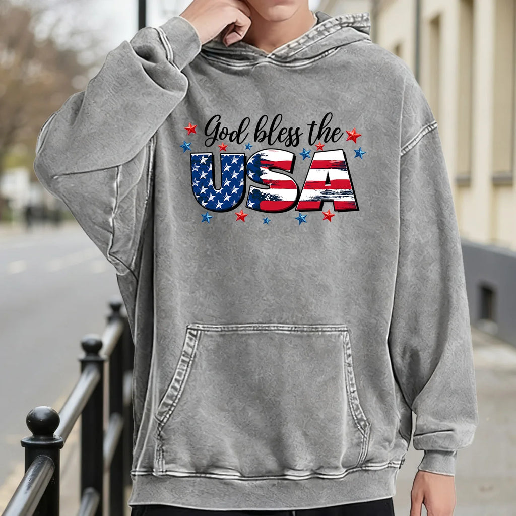 God Bless the Usa Men's Vintage Washed Graphic Hoodie